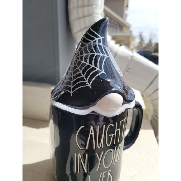 Rae Dunn Caught In Your Web Coffee Tea Mug With Witch Hat Lid New Halloween Goth - Picture 3 of 7